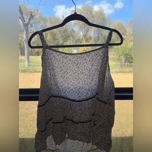 bobeau White Floral Tiered Spaghetti-Strap Camisole with Black Trim